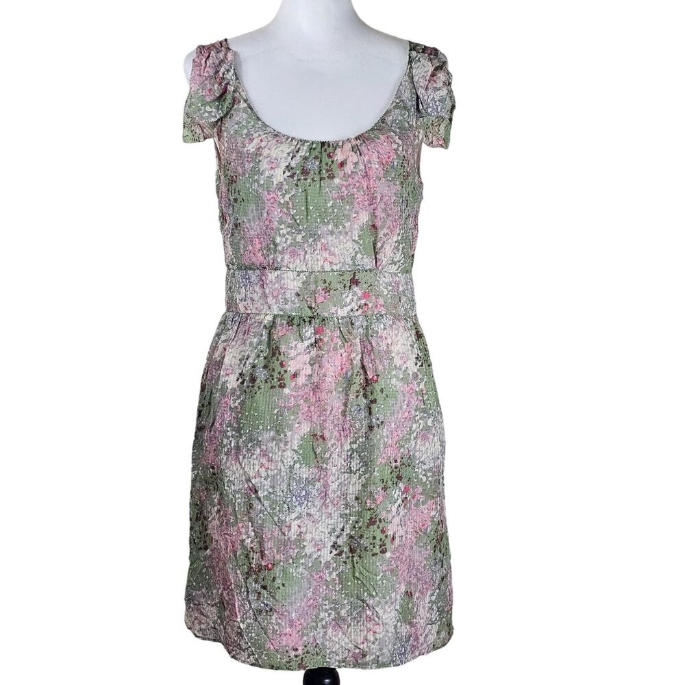 J.Crew Floral Silk Fairy Dress Sz 2 Watercolor Flutter Sleeve Scoop Neck‎ Spring